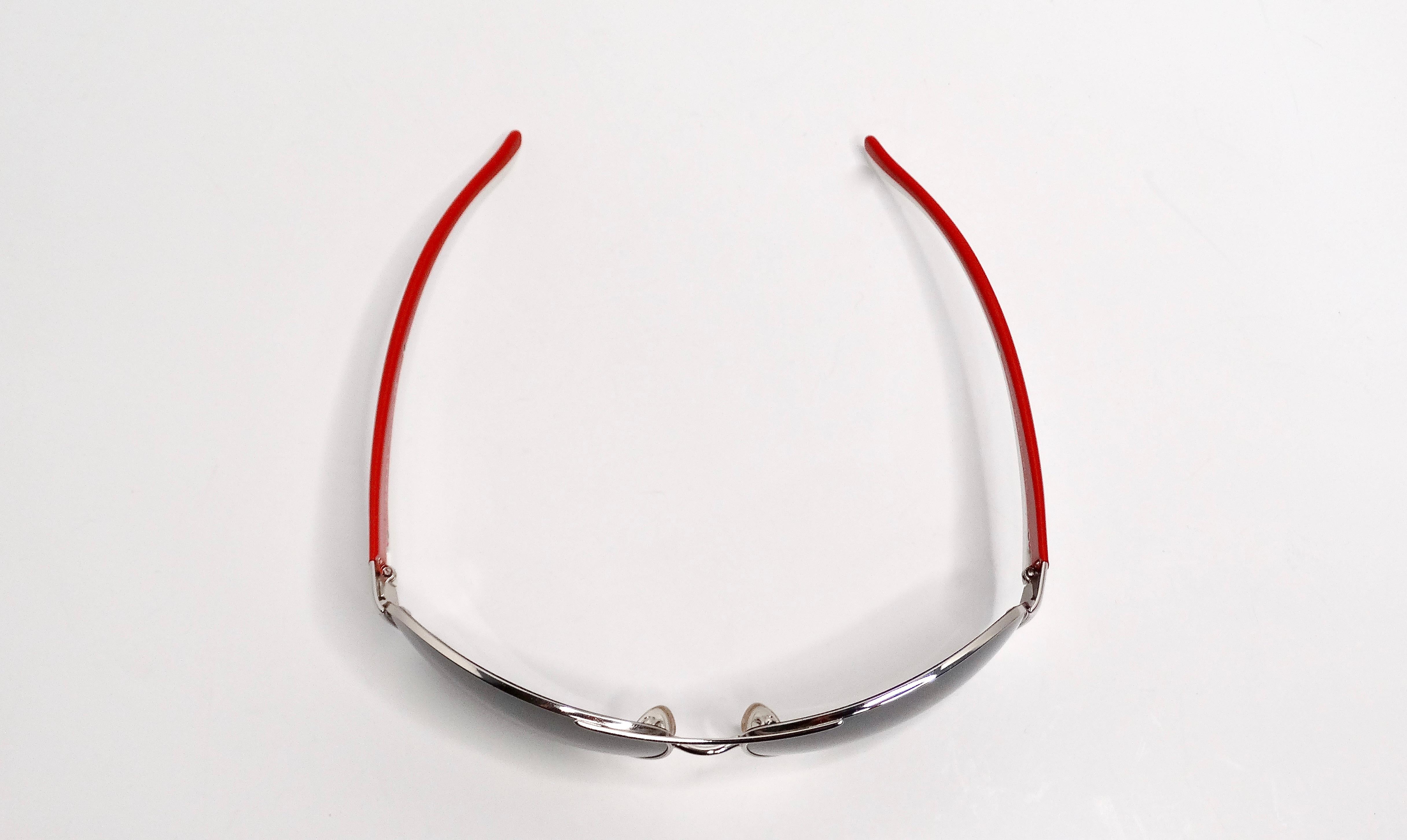 Prada Y2K Sport Aviator Mirrored Red & White Sunglasses For Sale 3