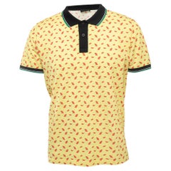 Prada Yellow All-Over Watermelon Print Cotton Pique Polo T-Shirt L