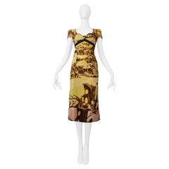 Prada Yellow And Brown Printed Silk Dress Fw 2004