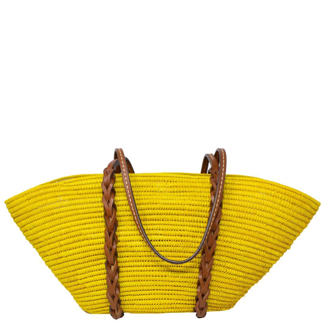 Prada Yellow Basket Weave Tote In Excellent Condition For Sale In Atlanta, GA