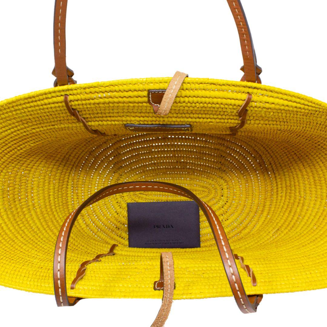 Prada Yellow Basket Weave Tote For Sale 1