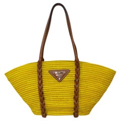 Used Prada Yellow Basket Weave Tote