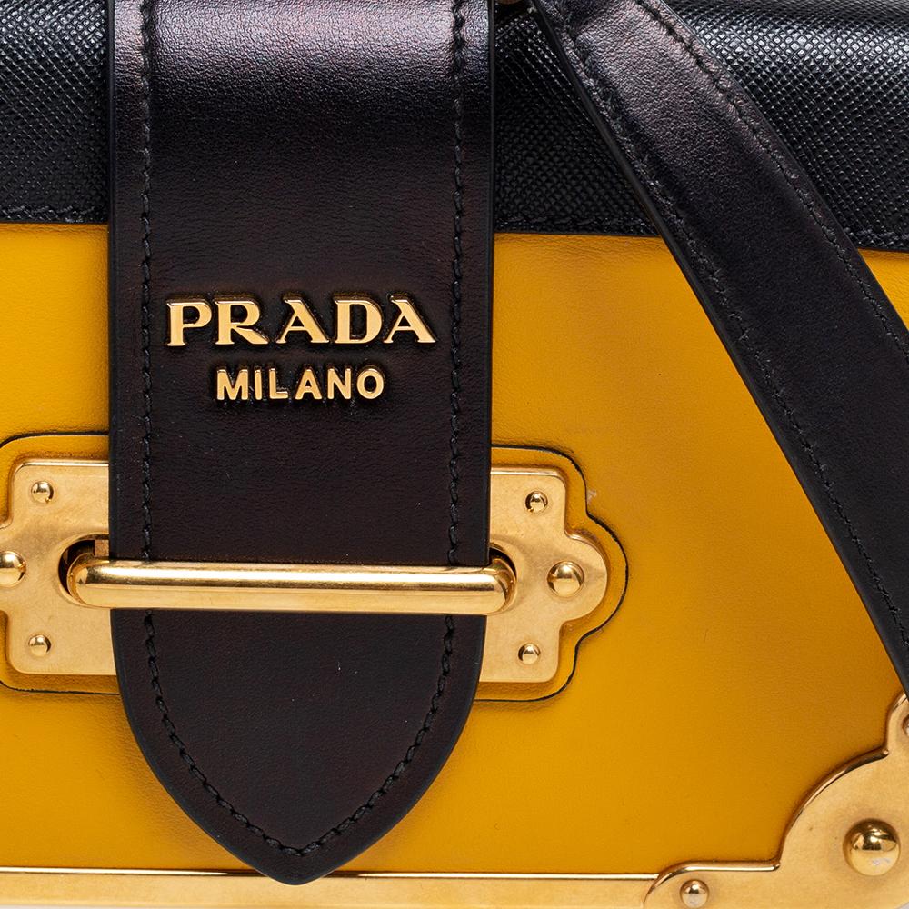 Prada Yellow/Black Leather Cahier Shoulder Bag 2