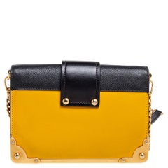 Prada Yellow/Black Leather Cahier Shoulder Bag