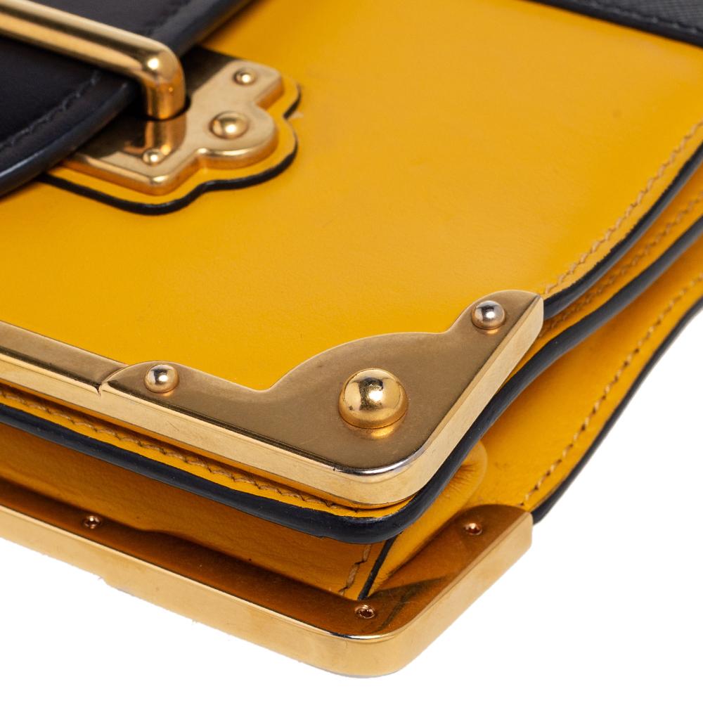 Women's Prada Yellow/Black Leather Cahier Shoulder Bag