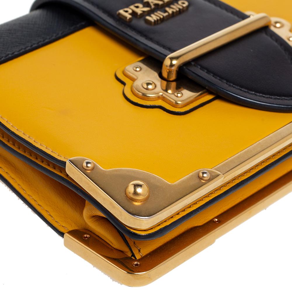 Prada Yellow/Black Leather Cahier Shoulder Bag 1