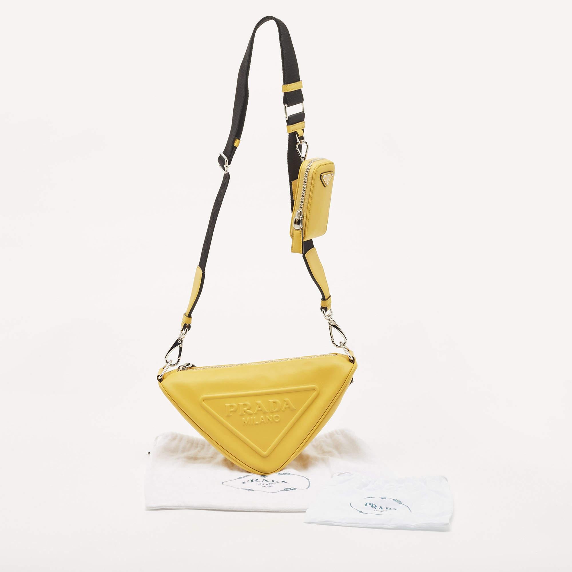 Prada Yellow/Black Leather Triangle Shoulder Bag 6