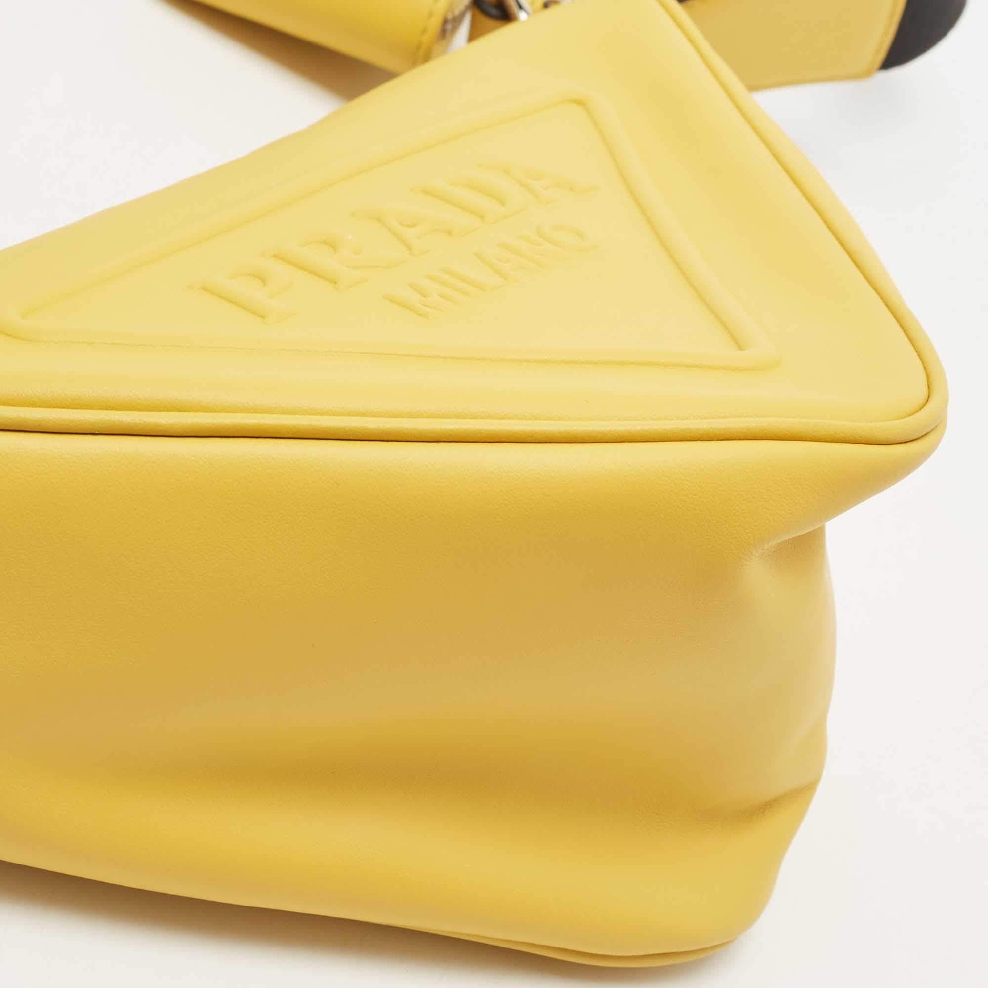 Orange Prada Yellow/Black Leather Triangle Shoulder Bag