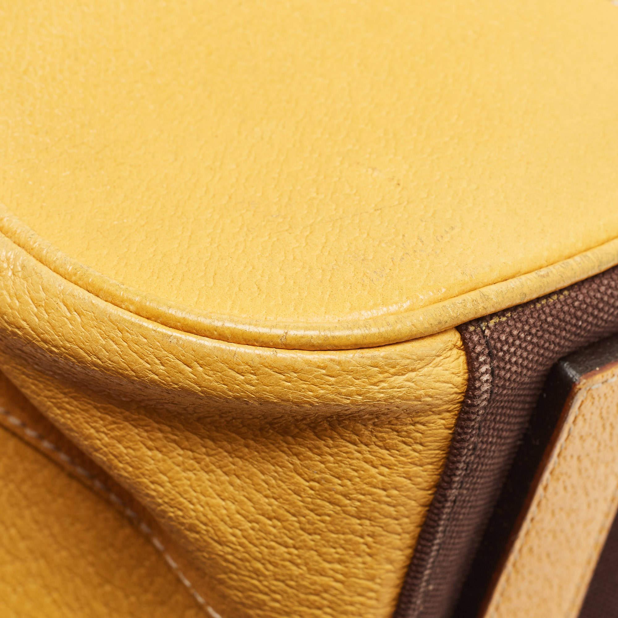 Prada Yellow/Brown Canvas and Leather Boston Bag 11