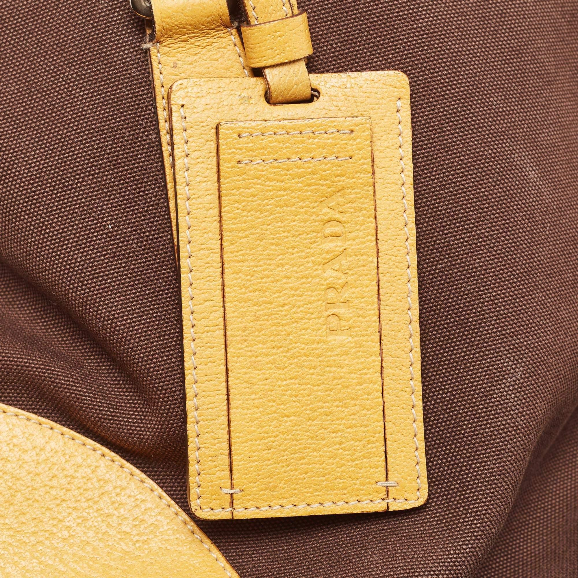 Prada Yellow/Brown Canvas and Leather Boston Bag 12