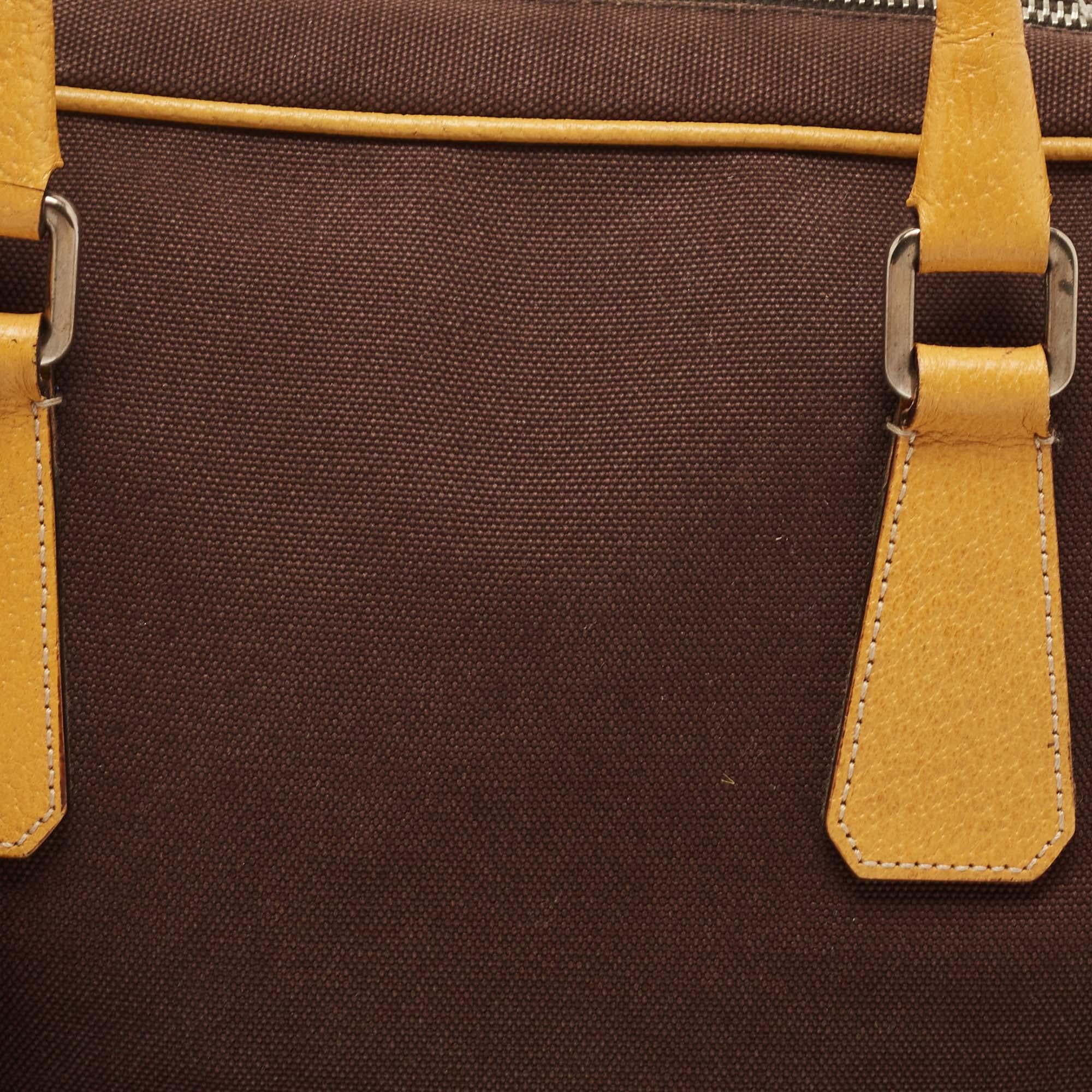 Prada Yellow/Brown Canvas and Leather Boston Bag 13