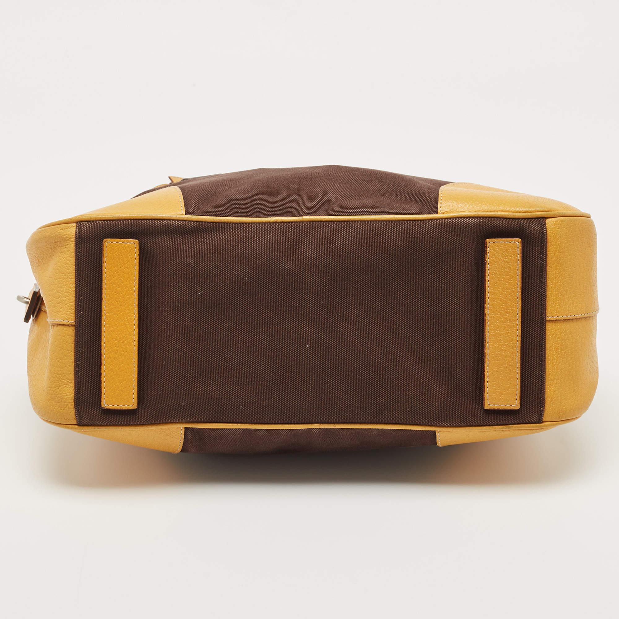 Prada Yellow/Brown Canvas and Leather Boston Bag 1