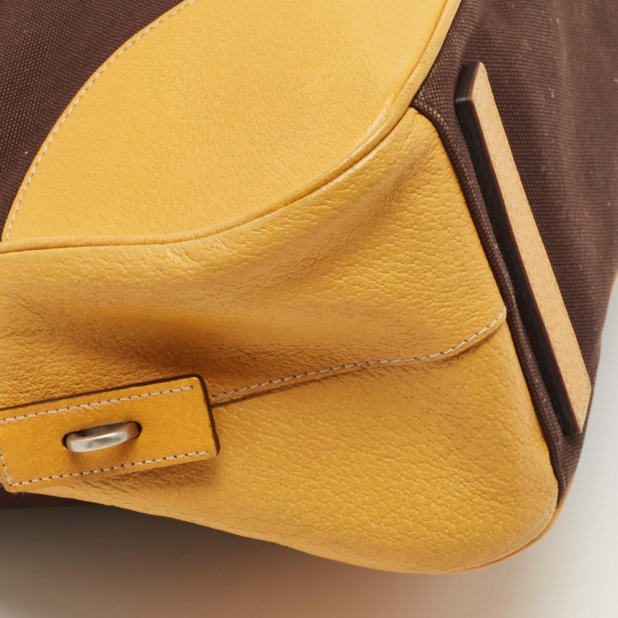 Prada Yellow/Brown Canvas and Leather Boston Bag 2