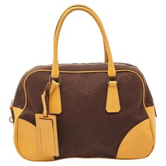 Prada Yellow/Brown Canvas and Leather Boston Bag