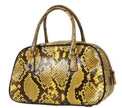Prada Yellow Brown Exotic Leather Small Mini Top Handle Kelly Flap Shoulder Bag