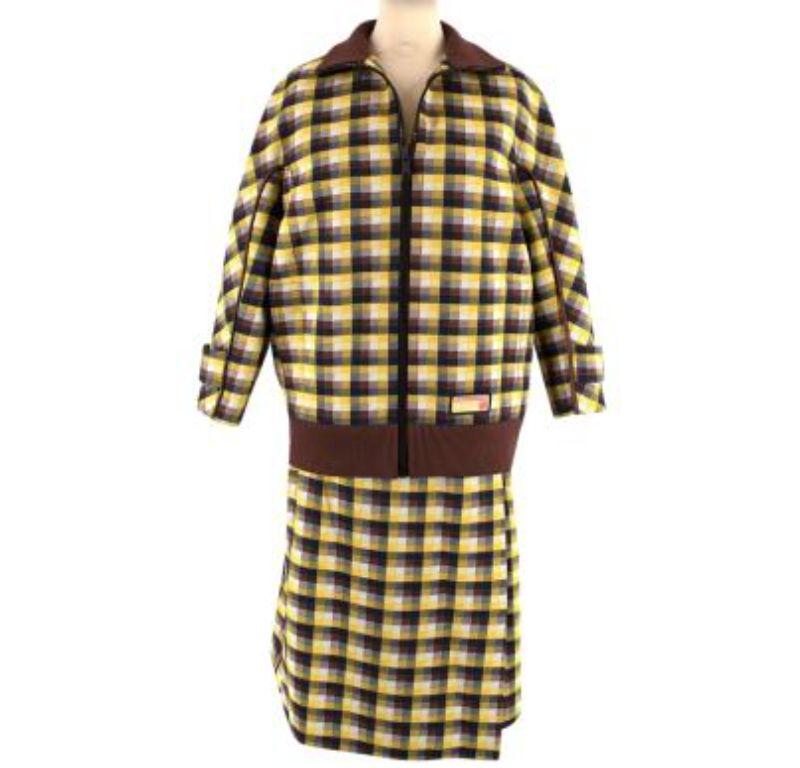 Prada Yellow & Brown Plaid Wrap Midi Skirt In Excellent Condition In London, GB