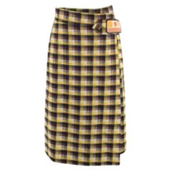 Prada Yellow & Brown Plaid Wrap Midi Skirt