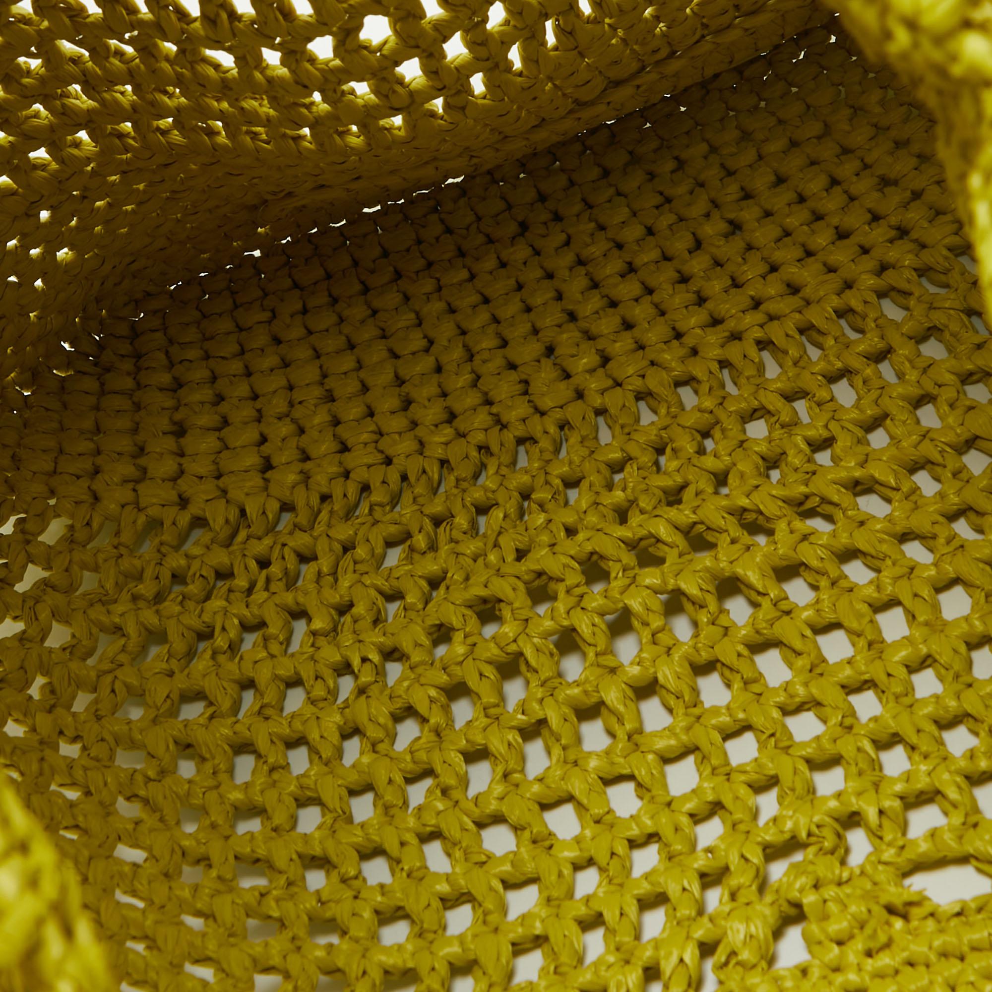Prada Yellow Crochet Straw Tote 4