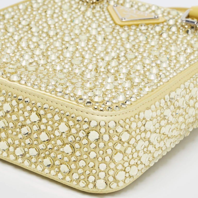 Prada Yellow Crystal Embellished Satin Small Tote