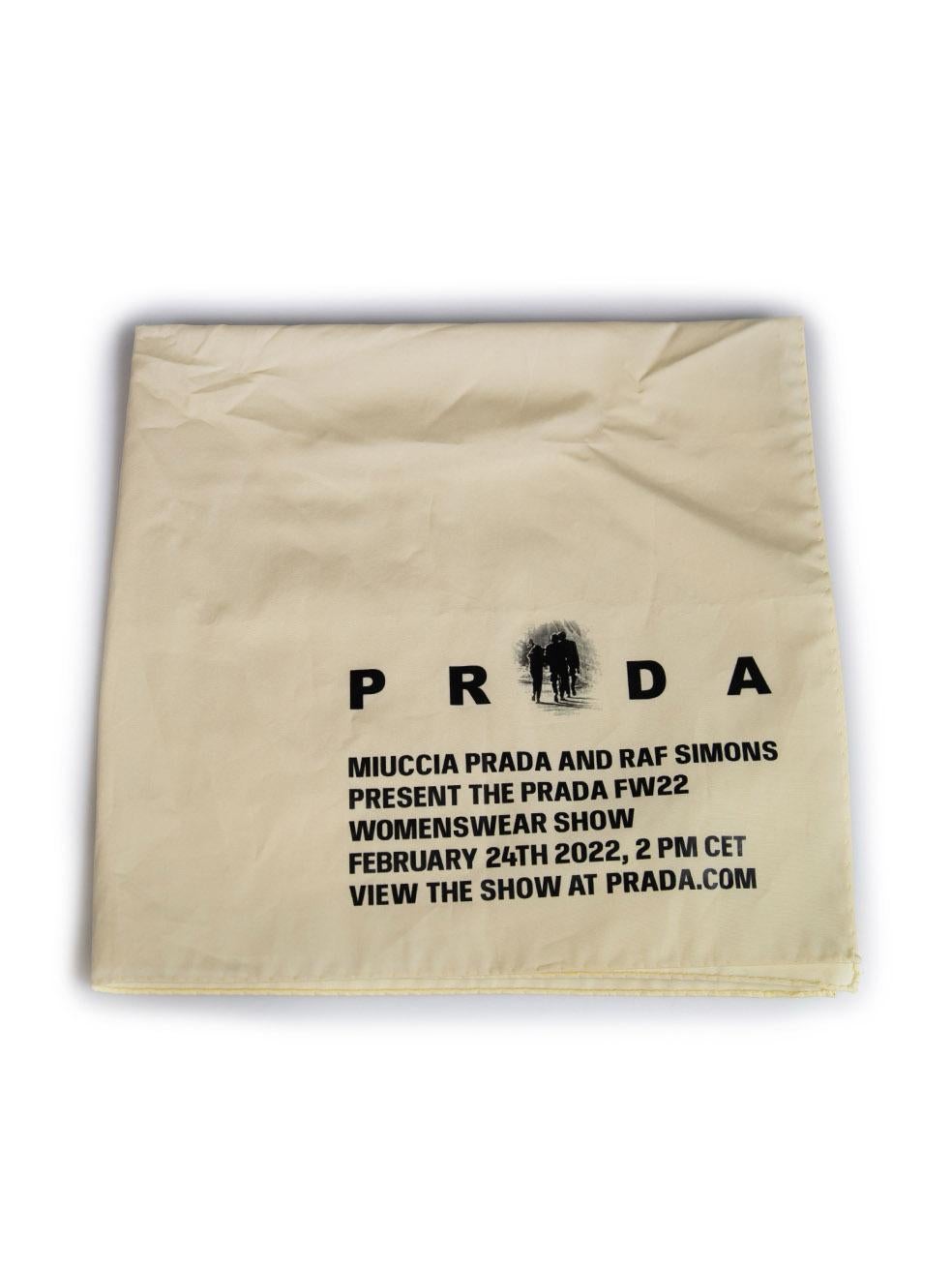 CONDITION is Very good. Minimal wear to scarf is evident. Minimal wear to scarf with a few discolouration marks. The composition label is detached on one side on this used Prada designer resale item.
 Details
 Yellow
 Cotton
 Scarf
 Graphic invite