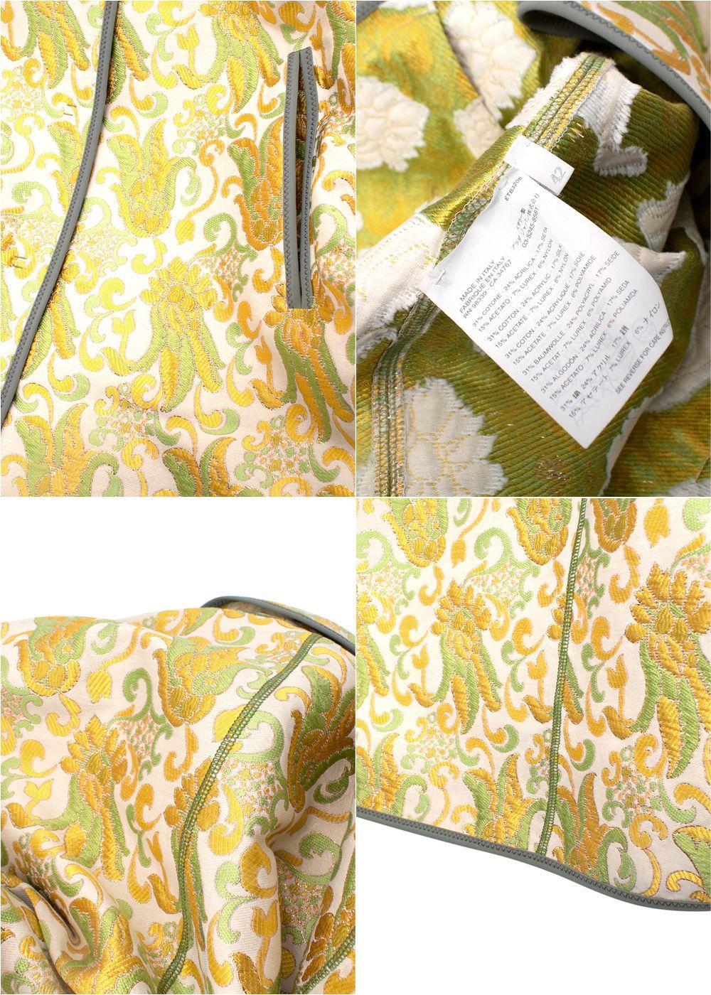 Prada Yellow & Green Brocade Jacquard Coat - US 6 1