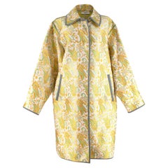 Prada Gelber & grüner Brokat-Jacquard-Mantel aus Brokat - US 6