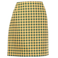 PRADA yellow & green wool GINGHAM Short Skirt 48 XXL