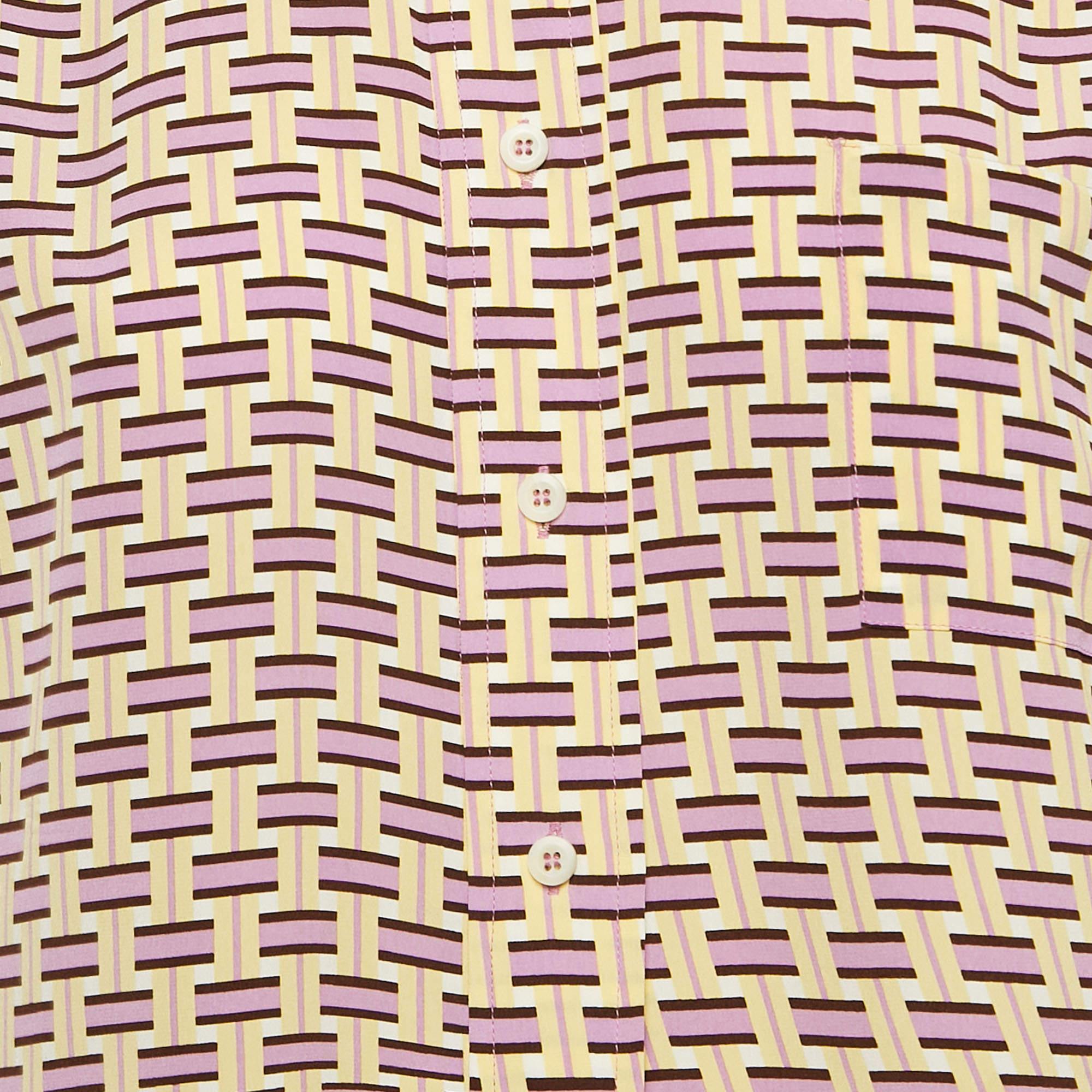 Beige Prada Yellow/Lavender Abstarct Print Silk Long Sleeve Shirt M