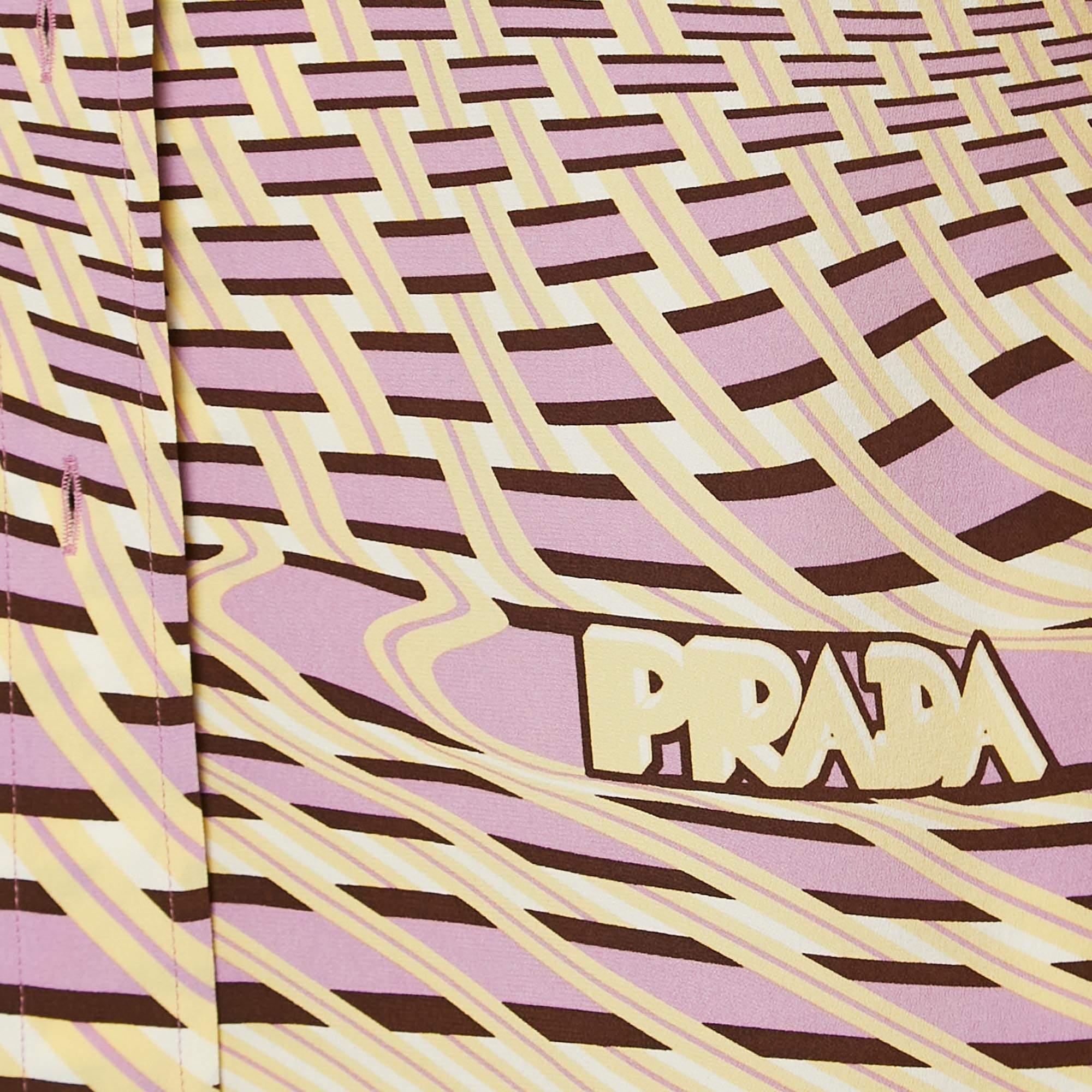 Prada Yellow/Lavender Abstarct Print Silk Long Sleeve Shirt M In Excellent Condition In Dubai, Al Qouz 2
