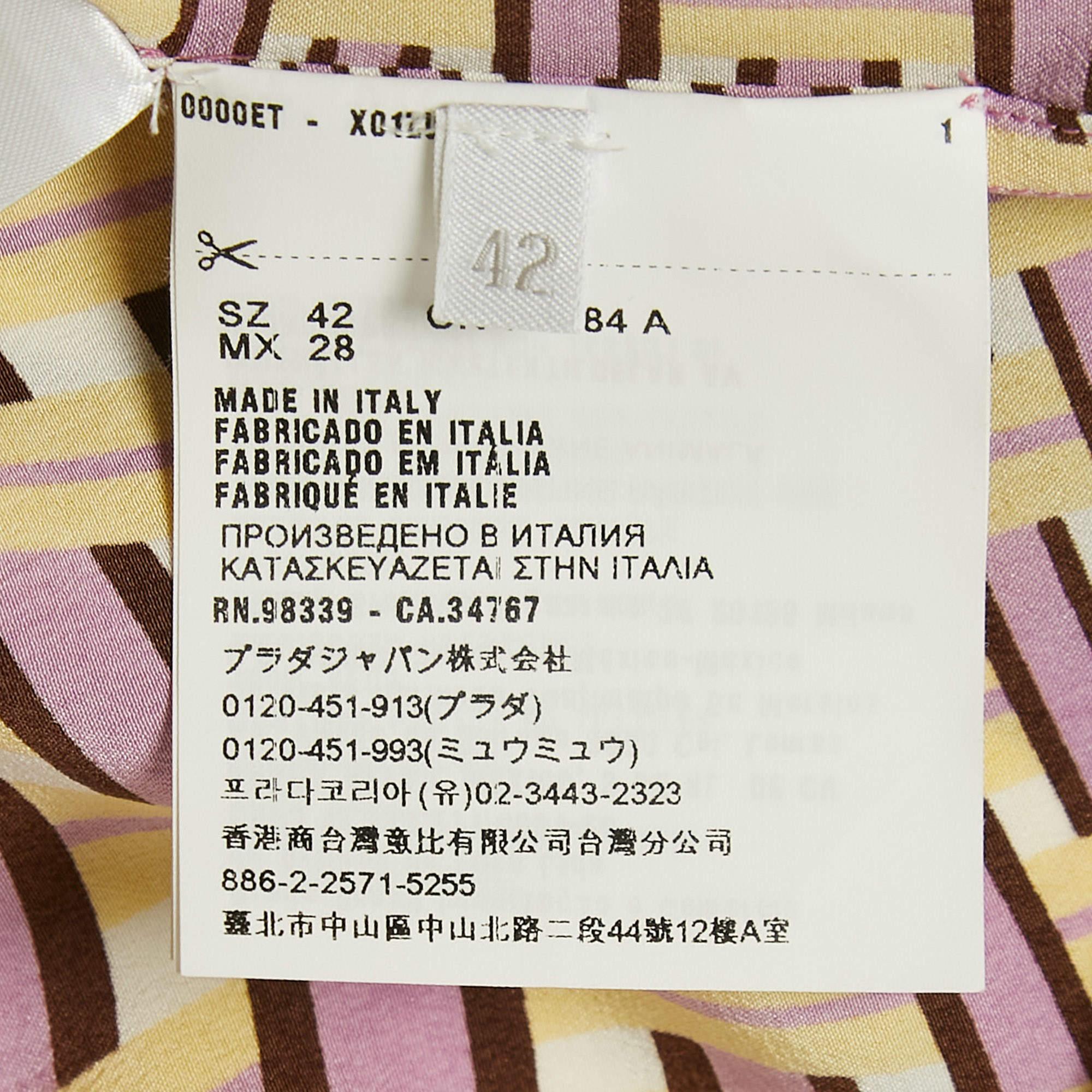 Prada Yellow/Lavender Abstarct Print Silk Long Sleeve Shirt M 1