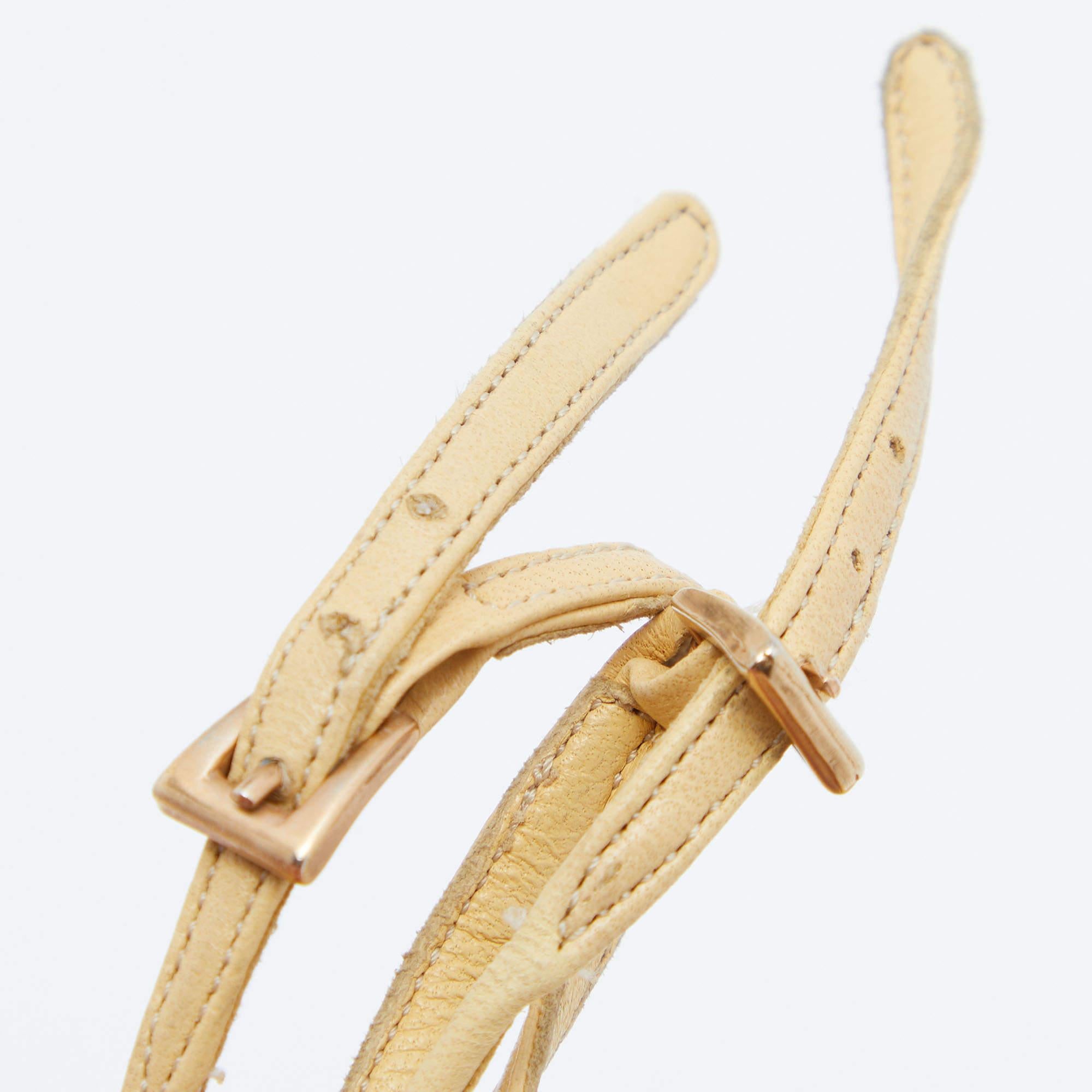 Women's Prada Yellow Leather Ankle Strap Wedge Sandals Size 39 For Sale