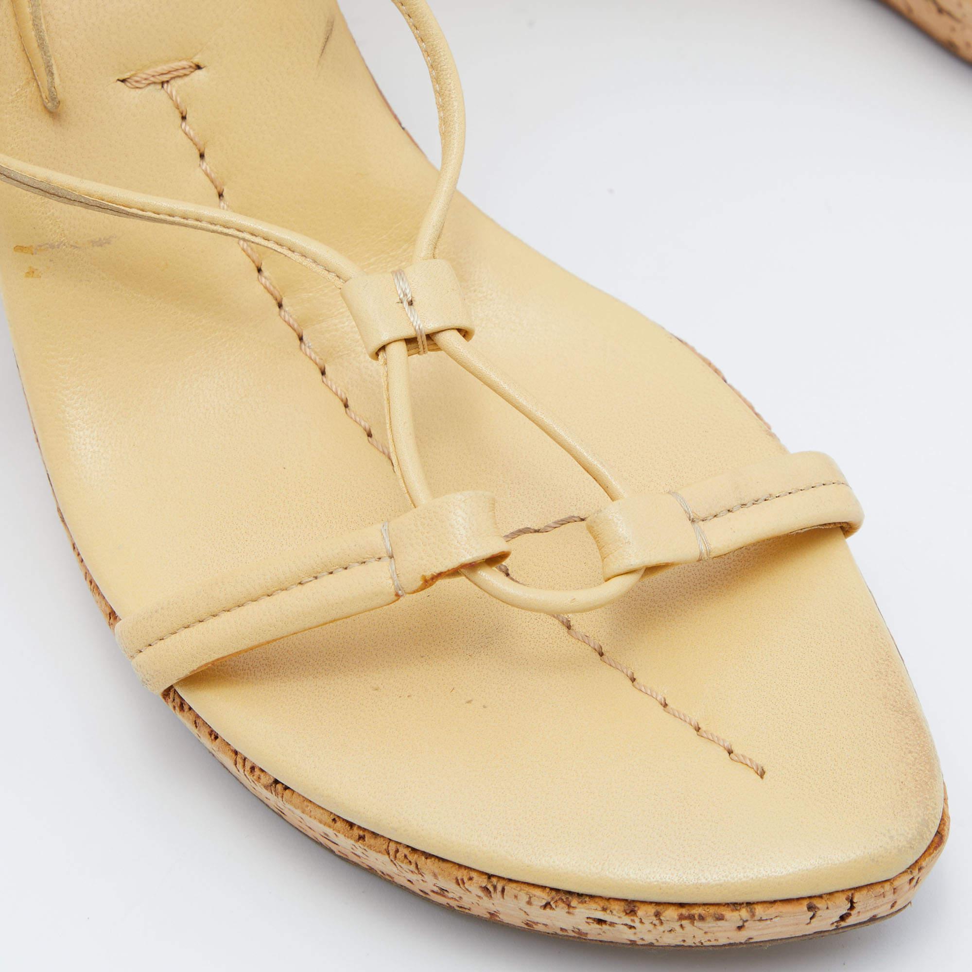 Prada Yellow Leather Ankle Strap Wedge Sandals Size 39 For Sale 4