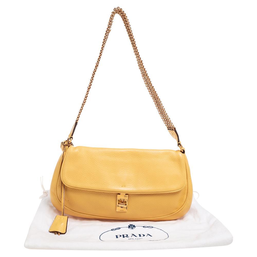 Prada Yellow Leather Chain Mail Cleo Shoulder Bag 5