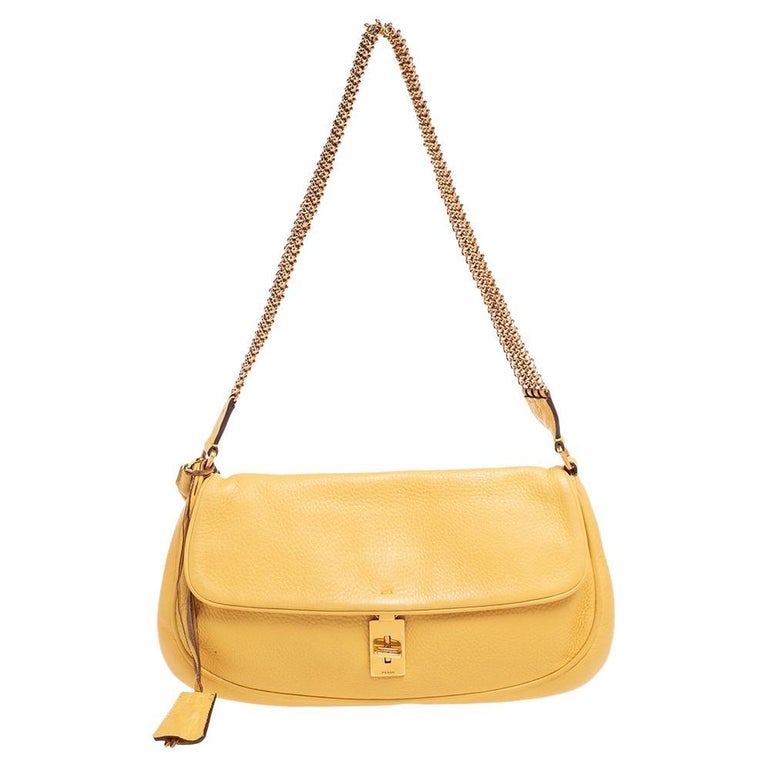 Prada Yellow Leather Chain Mail Cleo Shoulder Bag at 1stDibs
