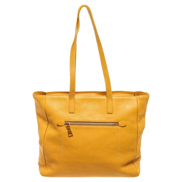 Prada Yellow Leather Front Pocket Tote Bag For Sale at 1stDibs