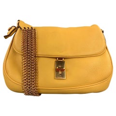PRADA Yellow Leather Gold Tone Chain Strap Handbag