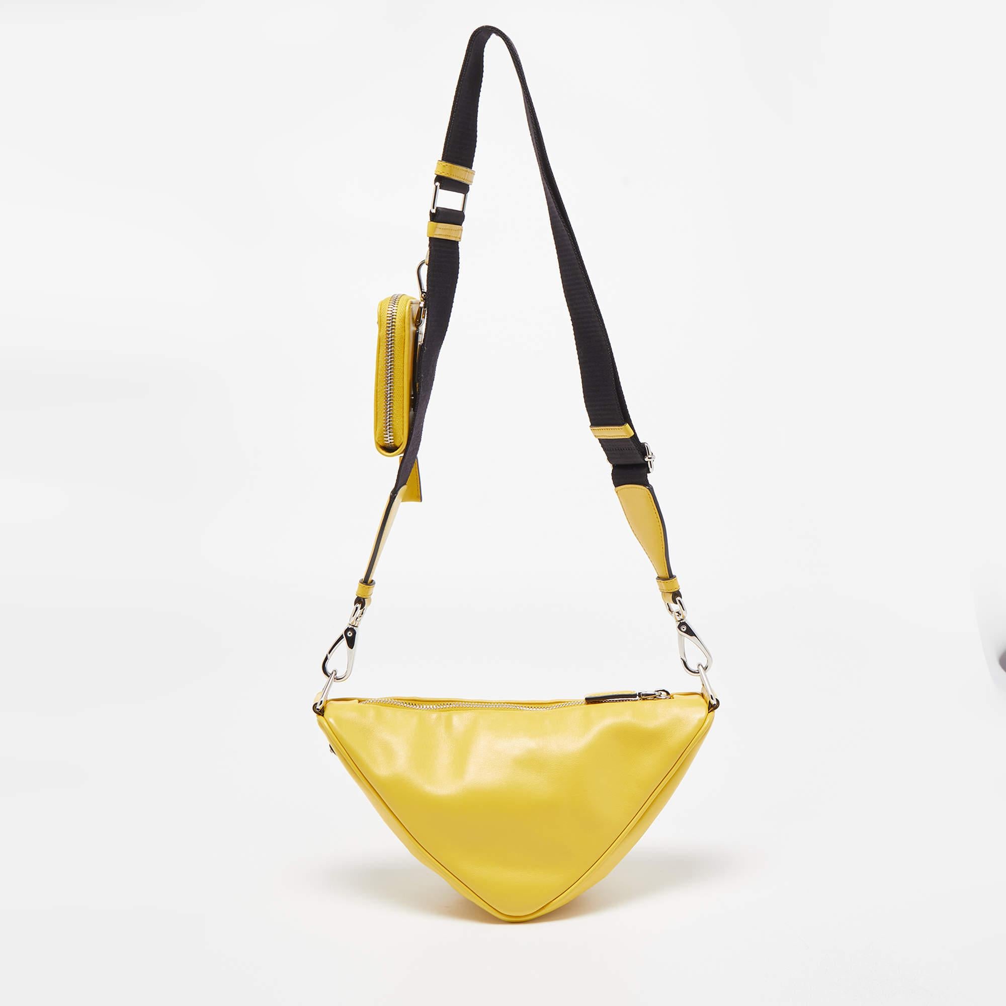 Prada Yellow Leather Triangle Shoulder Bag 7
