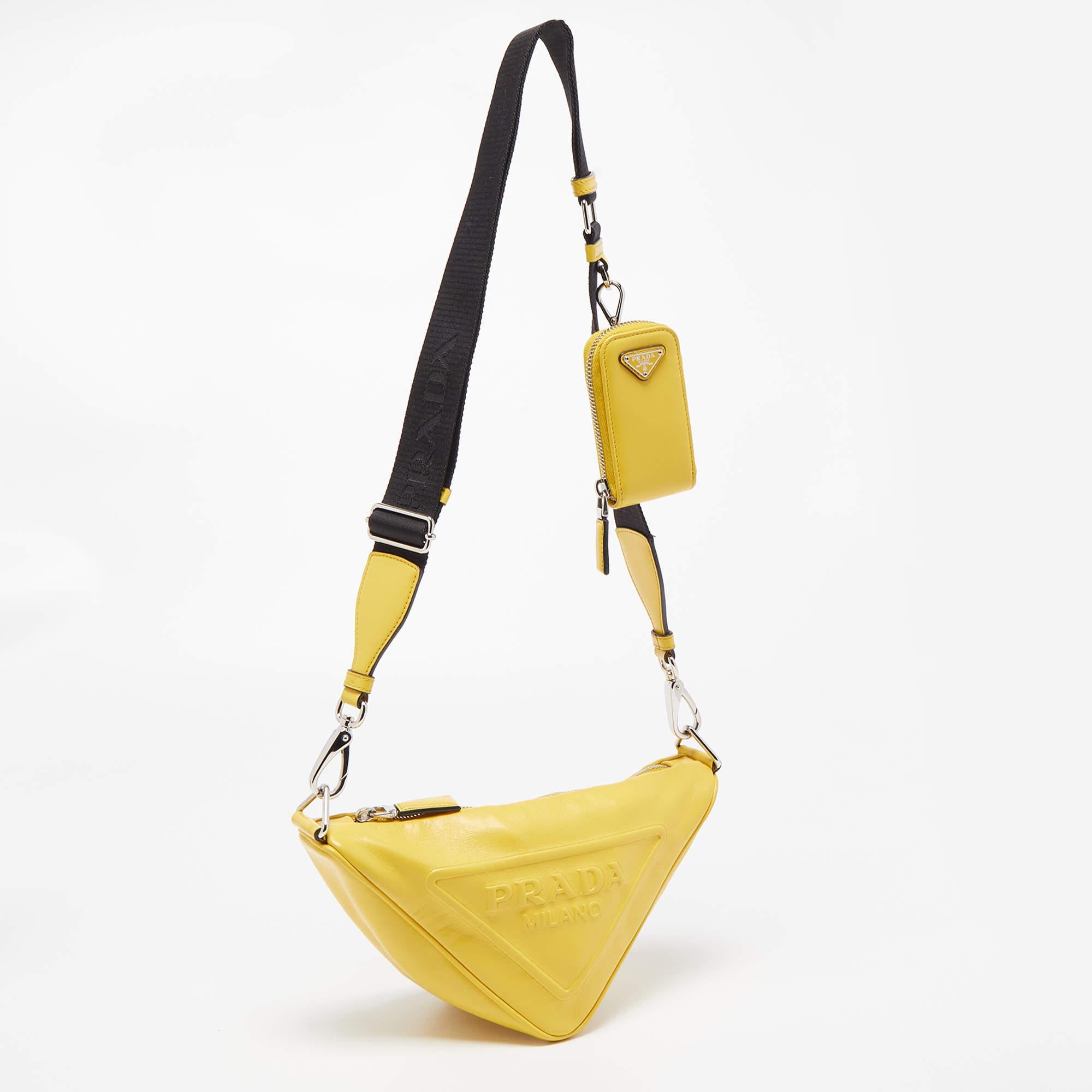 Women's Prada Yellow Leather Triangle Shoulder Bag