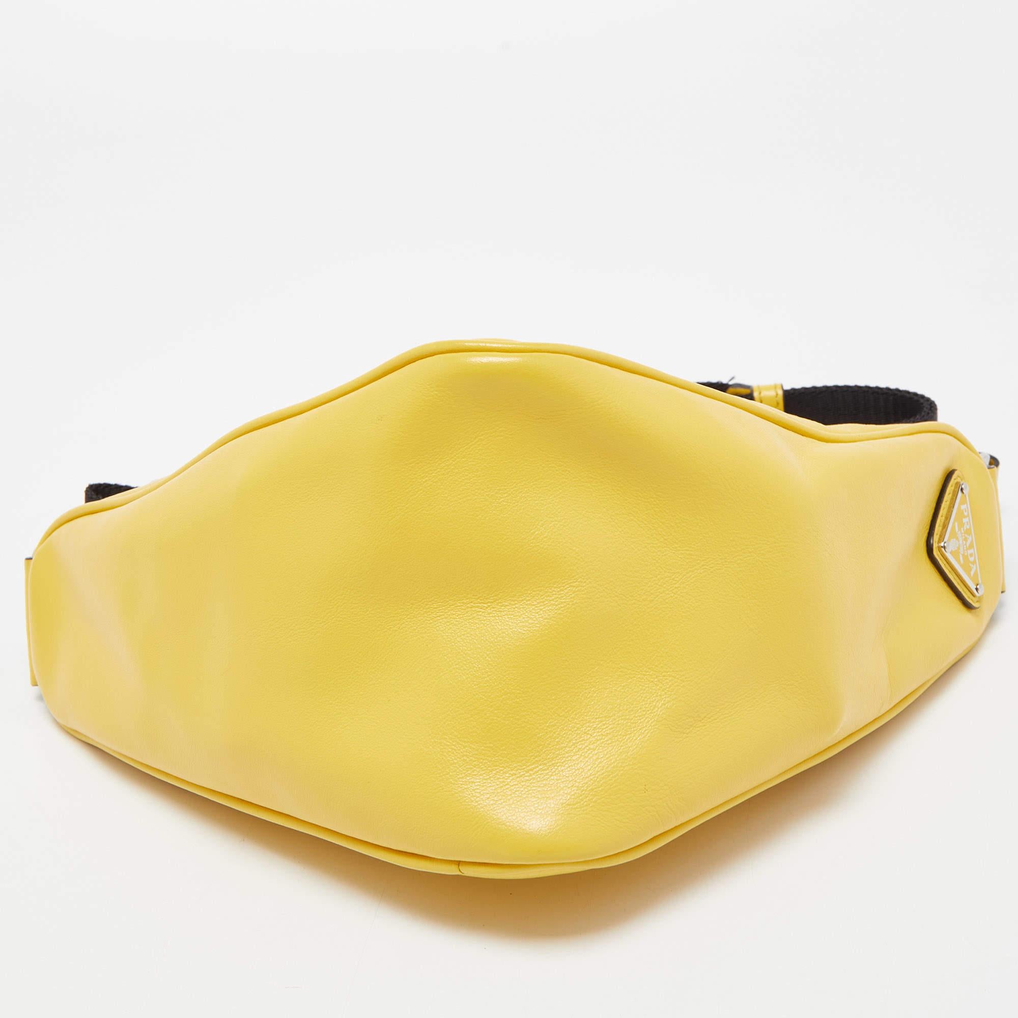 Prada Yellow Leather Triangle Shoulder Bag 1