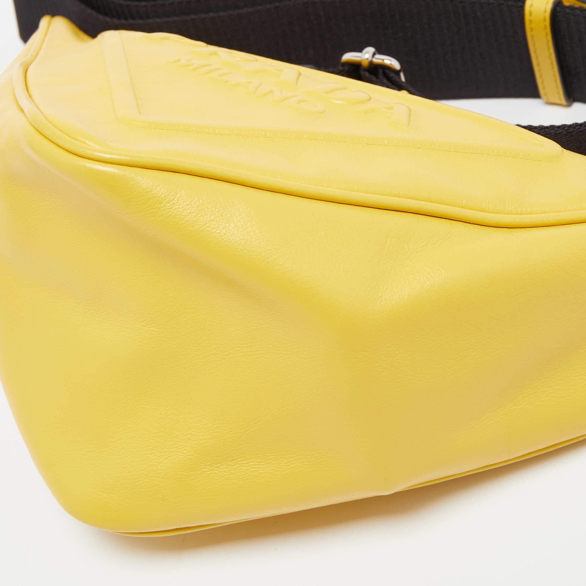 Prada Yellow Leather Triangle Shoulder Bag 3