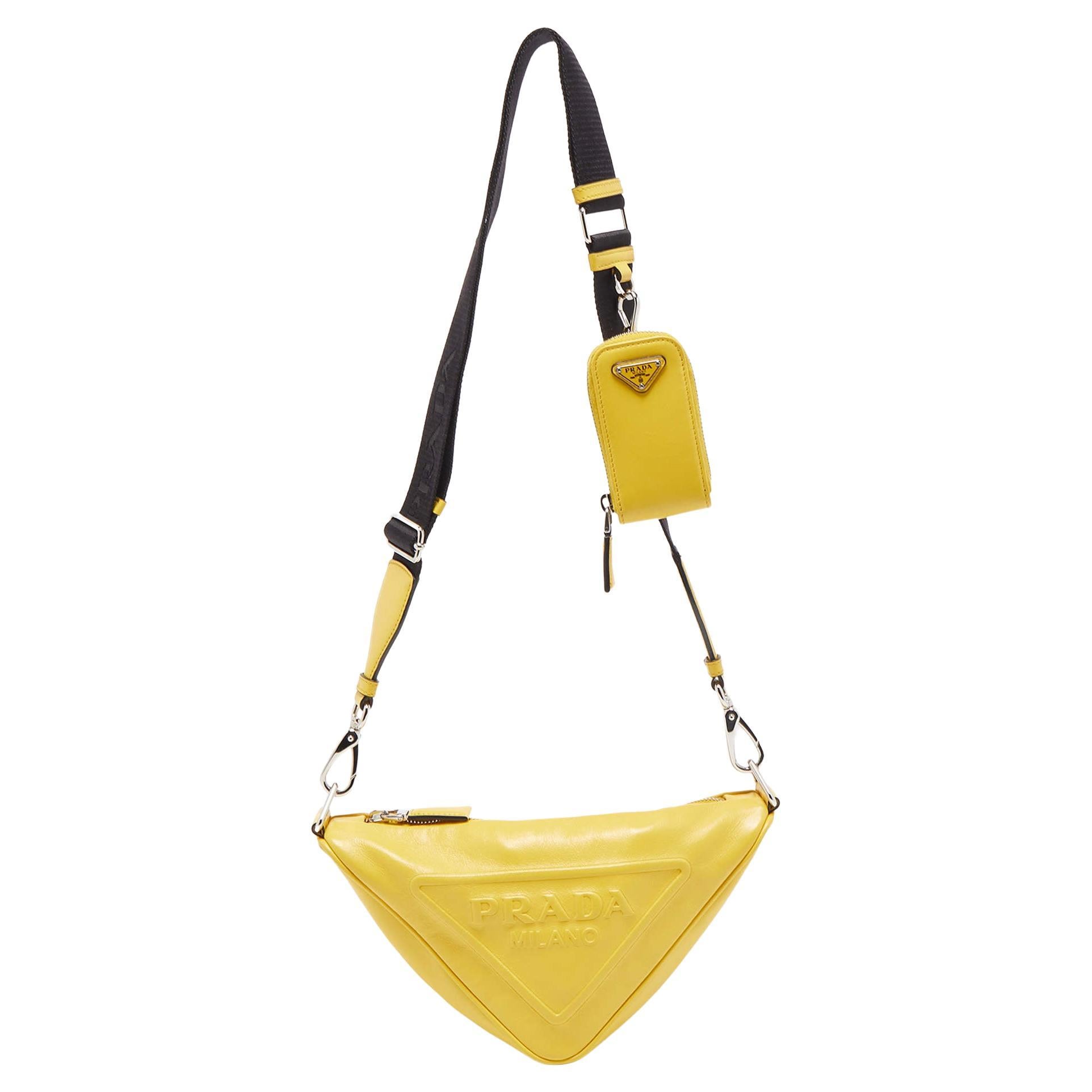 Prada Yellow Leather Triangle Shoulder Bag