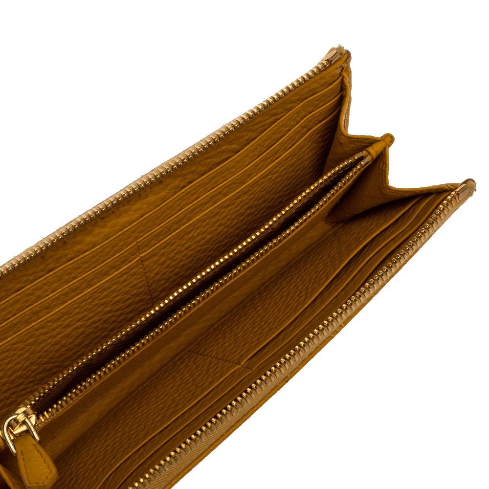 Prada Yellow Leather Zip Around Wallet 3