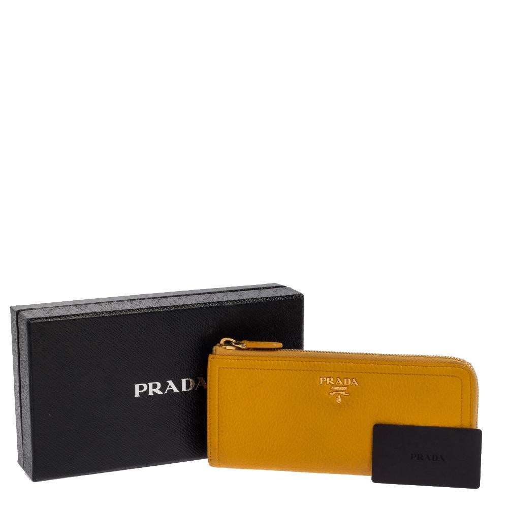 Prada Yellow Leather Zip Around Wallet 4