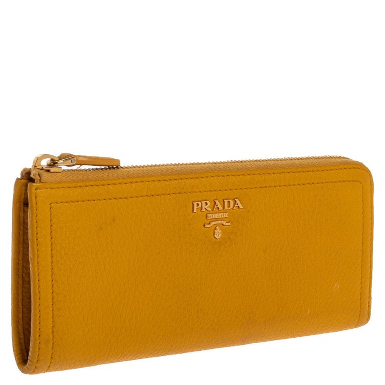 Prada Yellow Leather Zip Around Wallet at 1stDibs