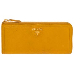 Prada Yellow Leather Zip Around Wallet