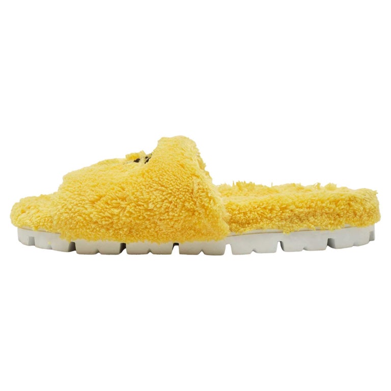Prada Yellow Logo Terry Fabric Slides Size 39 For Sale at 1stDibs