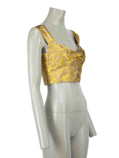 Prada Yellow Metallic Floral Jacquard Crop Top Size S