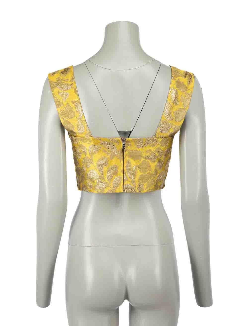 Prada Yellow Metallic Floral Jacquard Crop Top Size S In Good Condition For Sale In London, GB