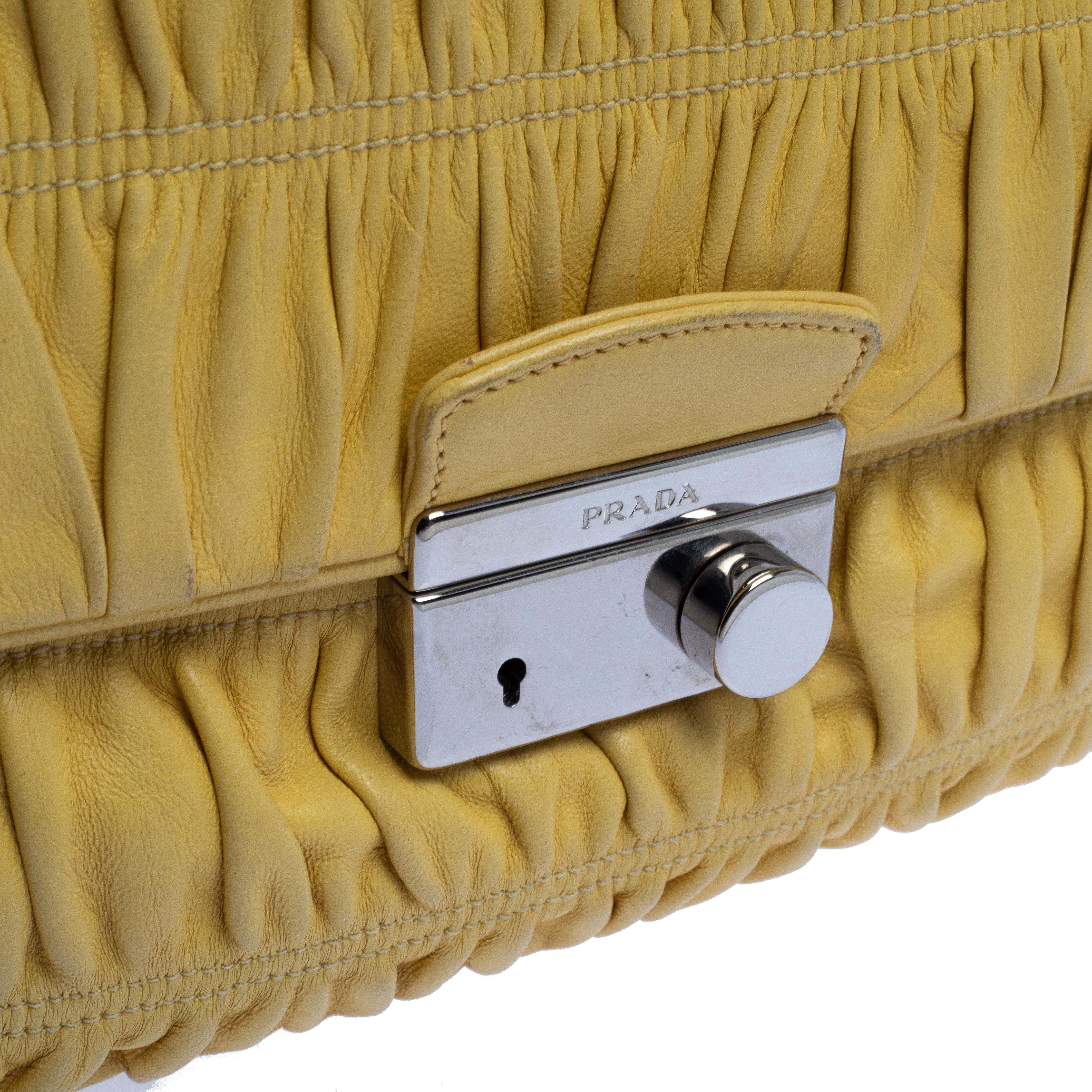 Prada Yellow Nappa Gaufre Leather Chain Flap Shoulder Bag 5