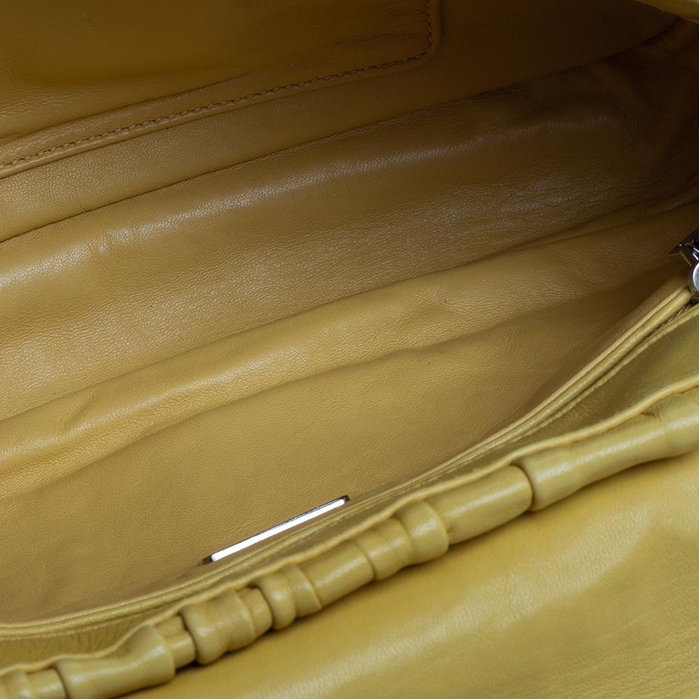 Prada Yellow Nappa Gaufre Leather Chain Flap Shoulder Bag 6